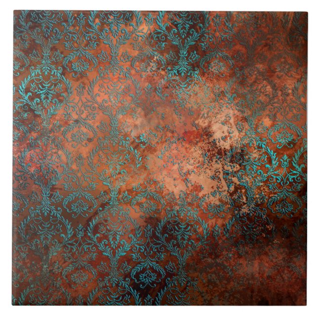 Copper Patina Rusted Damask  Tile (Front)