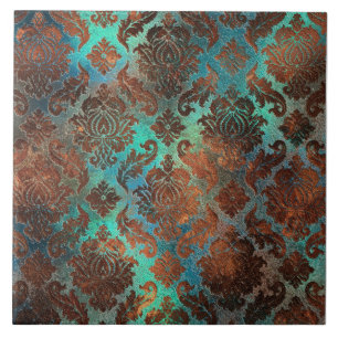 Copper Patina Rusted Damask  Tile