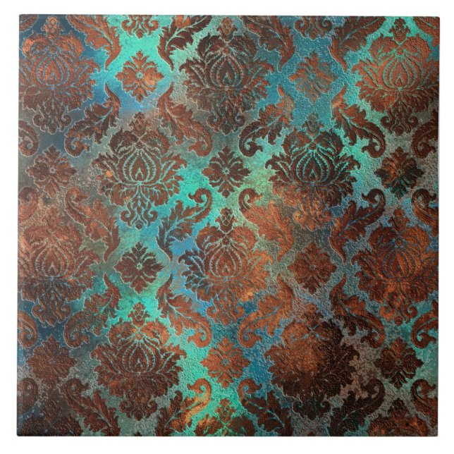 Copper Patina Rusted Damask  Tile (Front)