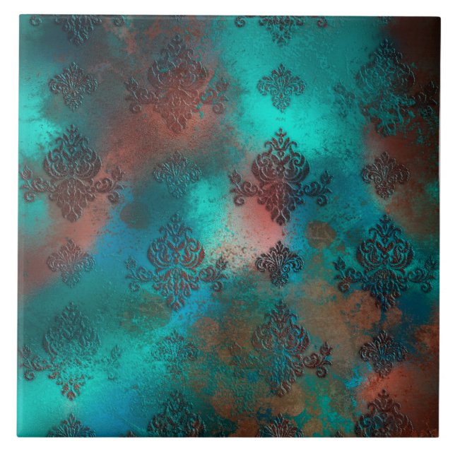 Copper Patina Rusted Damask  Tile (Front)