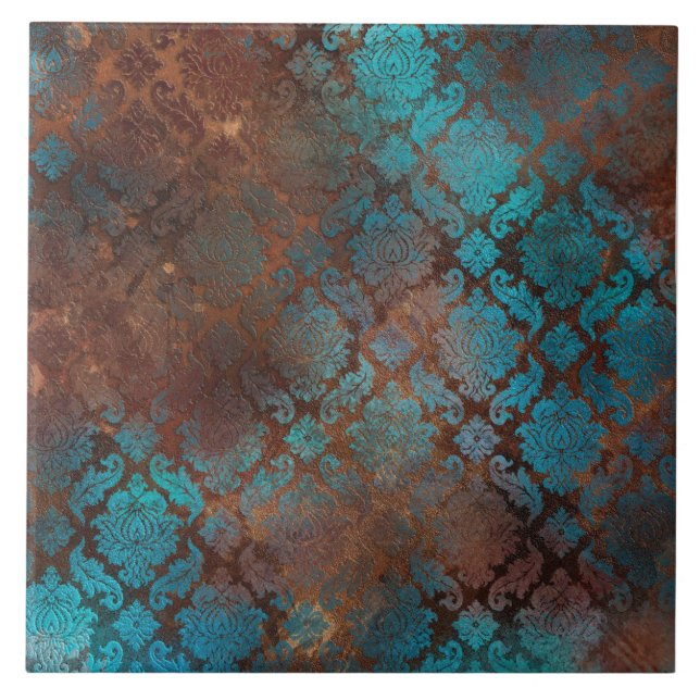Copper Patina Rusted Damask  Tile (Front)