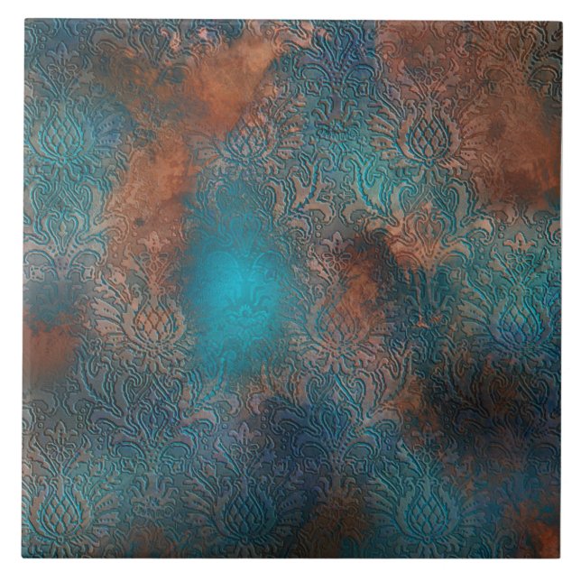 Copper Patina Rusted Damask  Tile (Front)