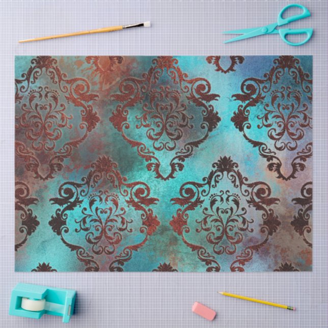 Copper Patina Rusted Damask  Tissue Paper (Craft)