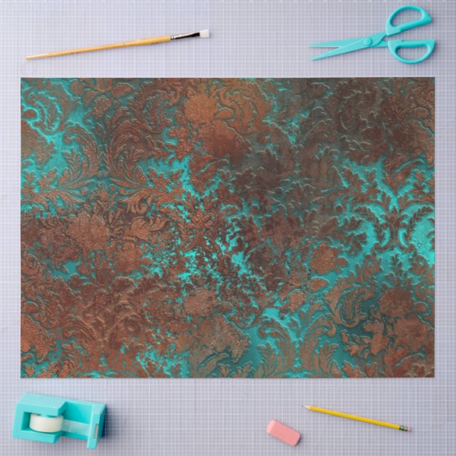 Copper Patina Rusted Damask  Tissue Paper (Craft)