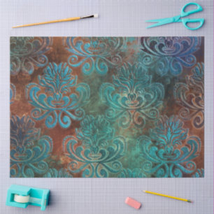 Copper Patina Rusted Damask  Tissue Paper