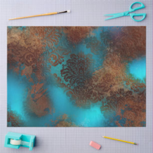 Copper Patina Rusted Damask Tissue Paper