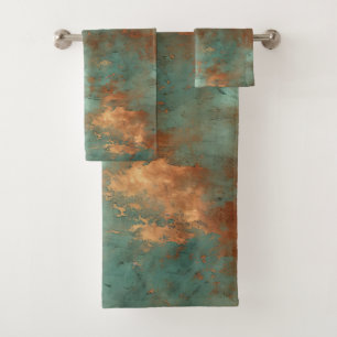 Copper Patina Rustic Metallic  Bath Towel Set
