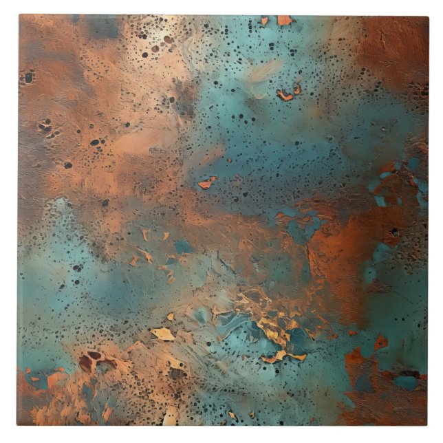 Copper Patina Rustic Metallic ceramic tile  (Front)