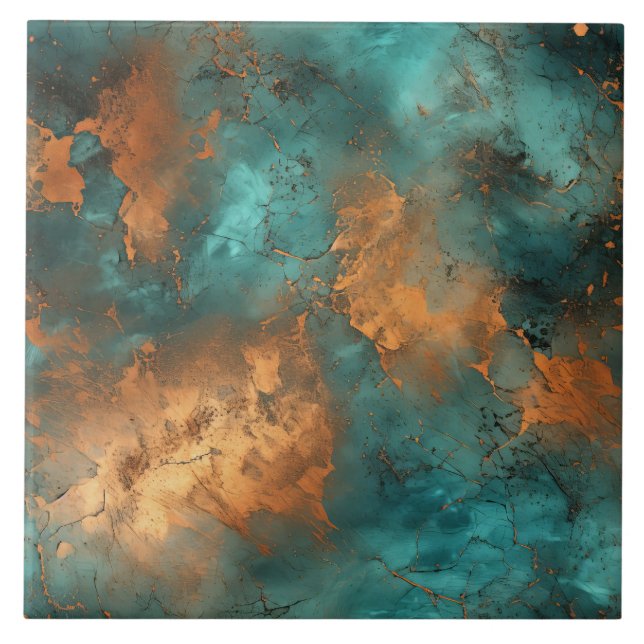 Copper Patina Rustic Metallic ceramic tile  (Front)