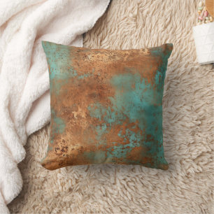 Copper Patina Rustic Metallic Throw Pillow