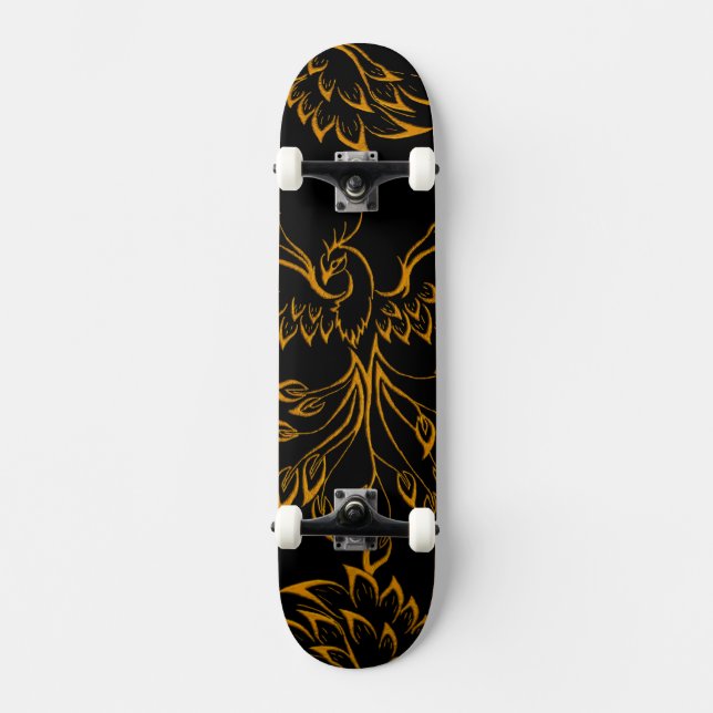 Copper Phoenix Rises on Black 2 Skateboard (Front)