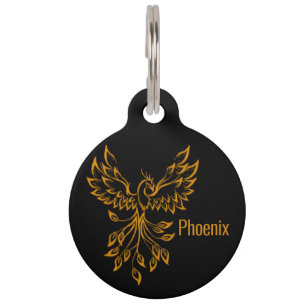 Copper Phoenix Rises on Black Contact License Back Pet Tag