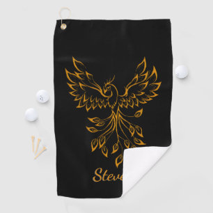 Copper Phoenix Rises on Black  Golf Towel