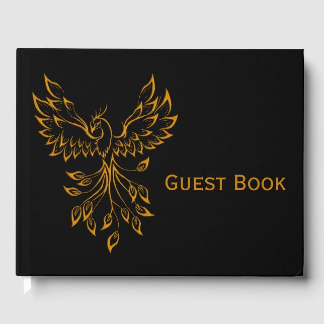 Copper Phoenix Rises on Black Guest Book (Front)