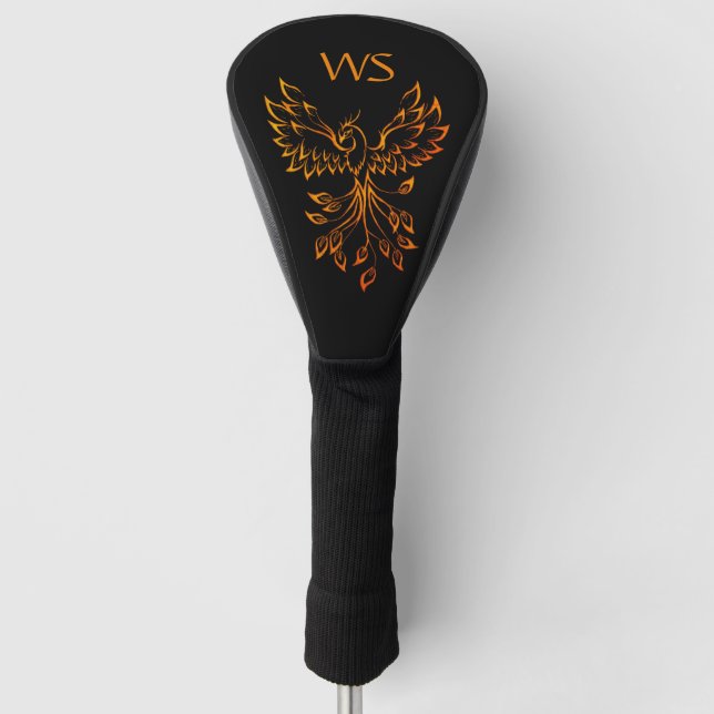 Copper Phoenix Rises on Black Inital Golf Head Cover (Front)