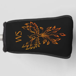 Copper Phoenix Rises on Black Initials Golf Head Cover