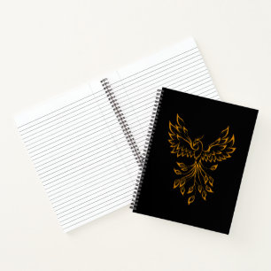 Copper Phoenix Rises on Black Notebook