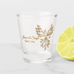 Copper Phoenix Rises on Black  Shot Glass