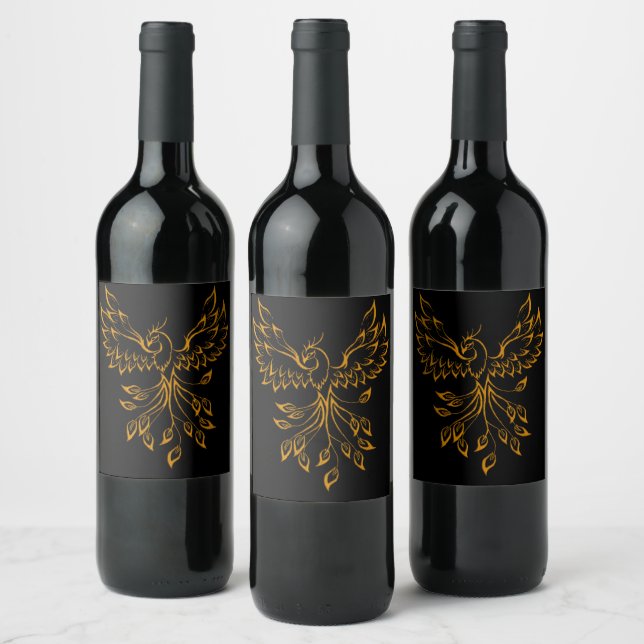 Copper Phoenix Rises on Black  Wine Label (Bottles)