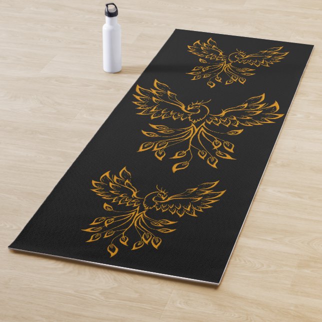 Copper Phoenix Rises on Black  Yoga Mat (In Situ)