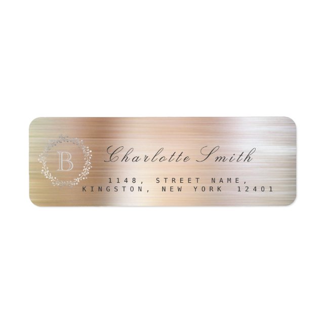 Copper Pink Rose Monogram Return Address Labels (Front)