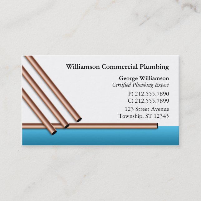 Copper Pipes Plumbing Business Cards (Front)