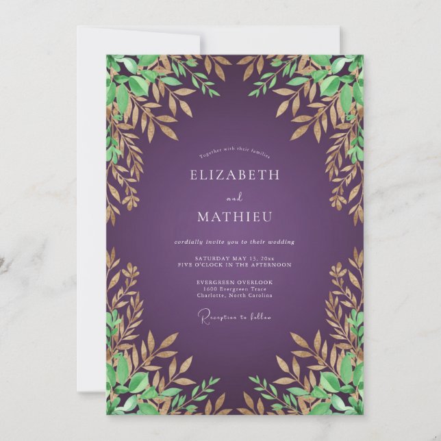 Copper Plum Foliage Eucalyptus Wedding Invitation (Front)