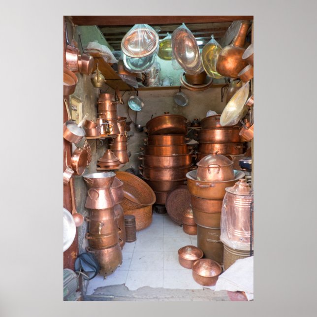 Copper Pots At Market Poster (Front)