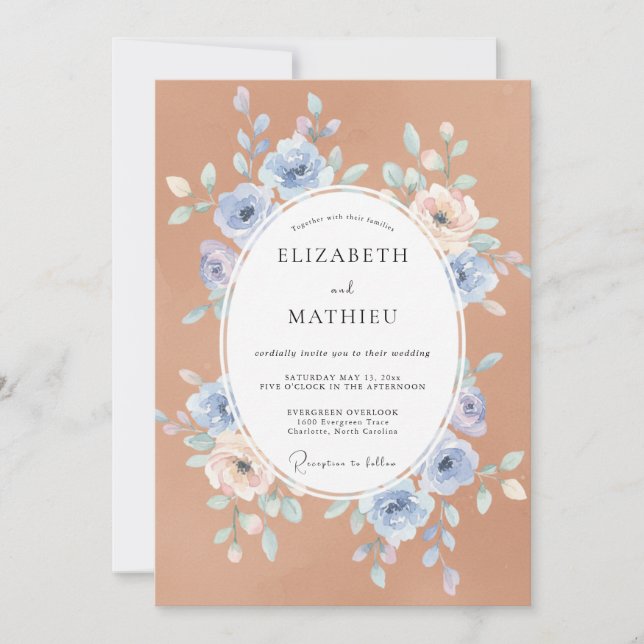 Copper Powder Blue Wildflower Wedding Invitation (Front)