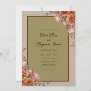 Copper Protea Eucalyptus Wedding Invitation
