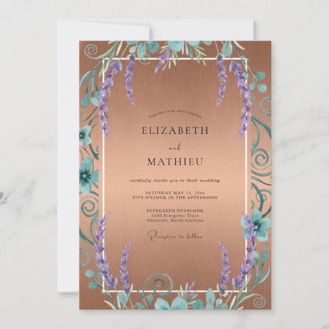 Copper Purple Wisteria Wedding Invitation (Front)