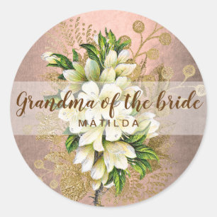Copper rose gold floral grandma of the bride classic round sticker