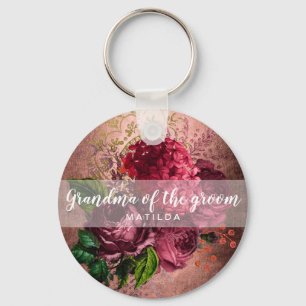 Copper rose gold floral grandma of the groom keychain