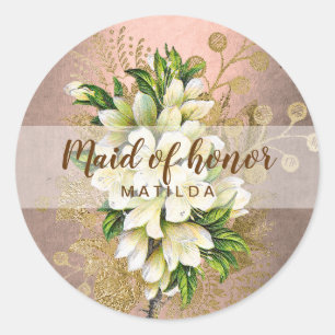 Copper rose gold floral maid of honour classic round sticker