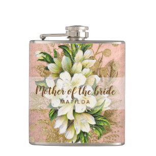 Copper rose gold floral mother of the bride hip flask