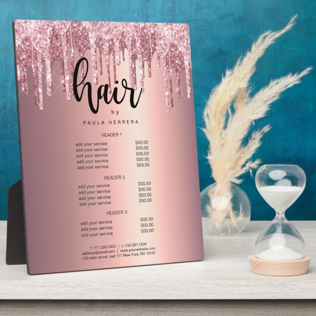 Copper rose gold glitter drip hair cervices plaque (Side)