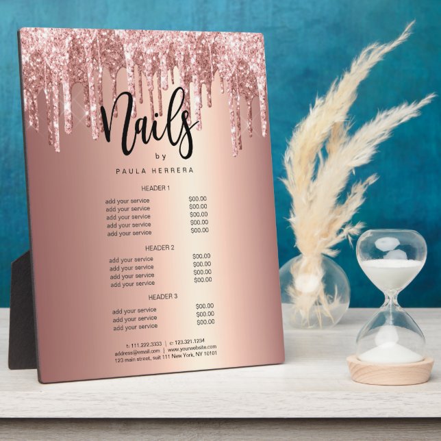 Copper rose gold glitter drip nails cervices plaque (Side)
