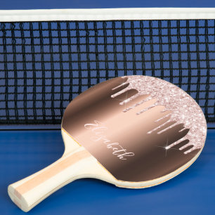 Copper rose gold glitter drip ping pong paddle