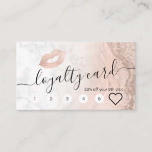 Copper rose gold glitter lips marble makeup artist loyalty card