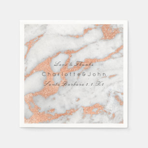 Copper Rose Gold Glitter White Grey  Marble Party Napkin