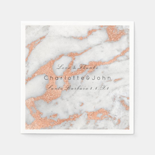 Copper Rose Gold Glitter White Grey  Marble Party Napkin (Front)