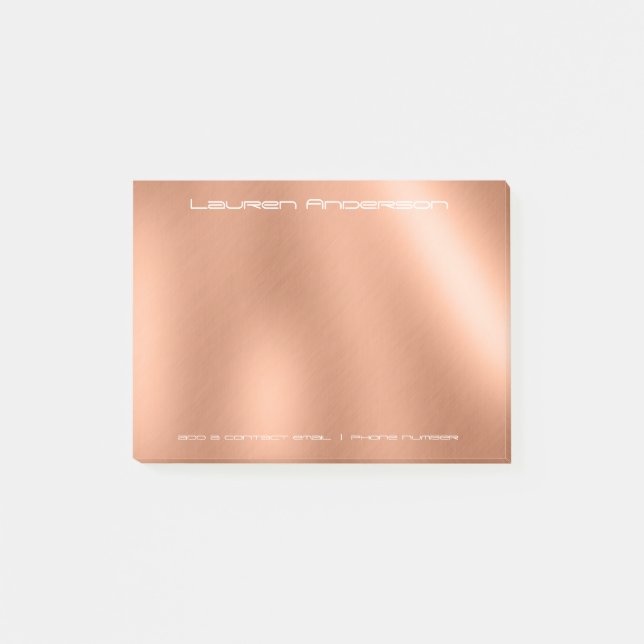 Copper Rose Gold Office Business Personalized Post-it Notes (Front)
