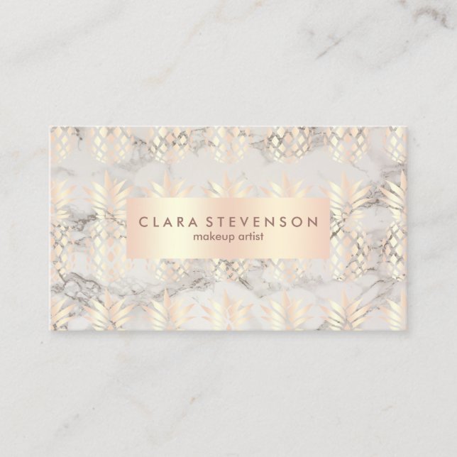 Copper rose gold pineapple marble makeup artist business card (Front)