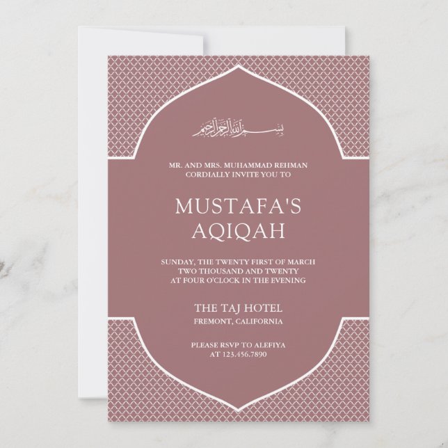 Copper Rose Moroccan Islamic Muslim Aqiqah Invitation (Front)