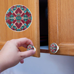 Copper Ruby and Turquoise Ceramic Knob