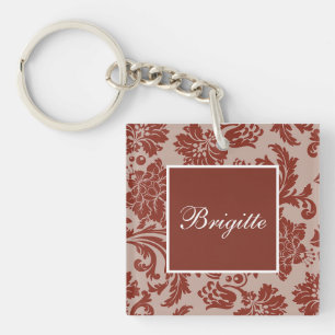 Copper rust damask custom name tag keychain