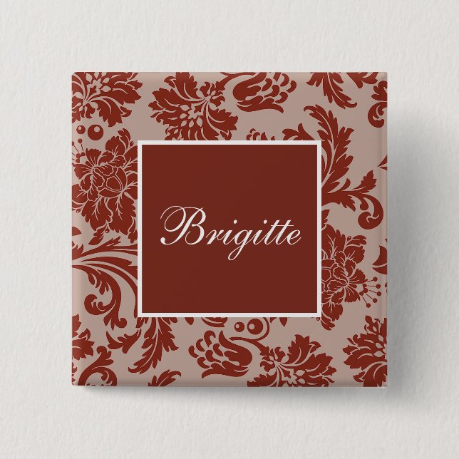 Copper rust damask custom wedding 2 inch square button (Front)