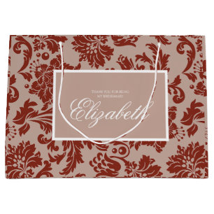 Copper rust damask large bridesmaid custom gift bag