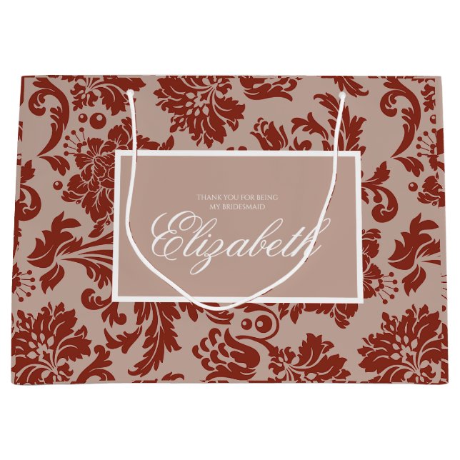 Copper rust damask large bridesmaid custom gift bag (Front)