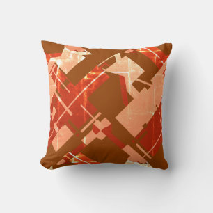 Copper Rust Patterned Effect Diagonal Geometric Throw Pillow